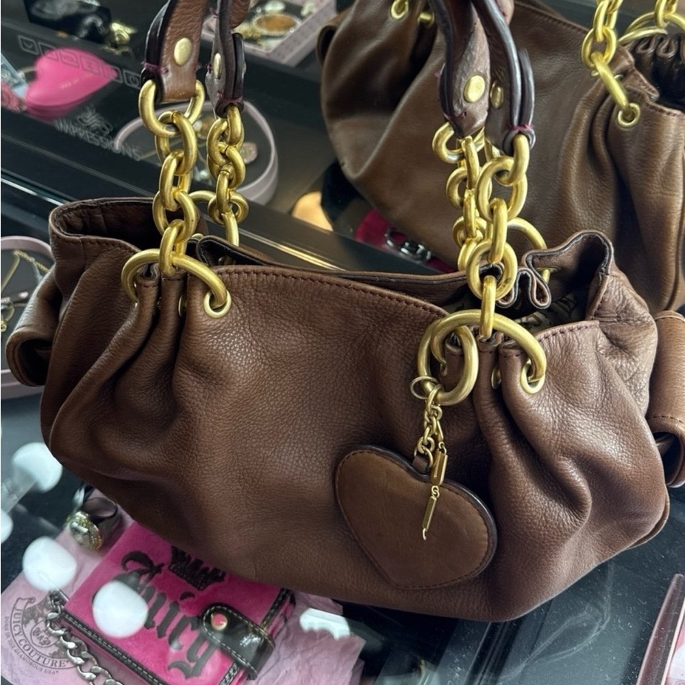 Brown Leather Juicy Couture Handbag with Gold Accents vintage